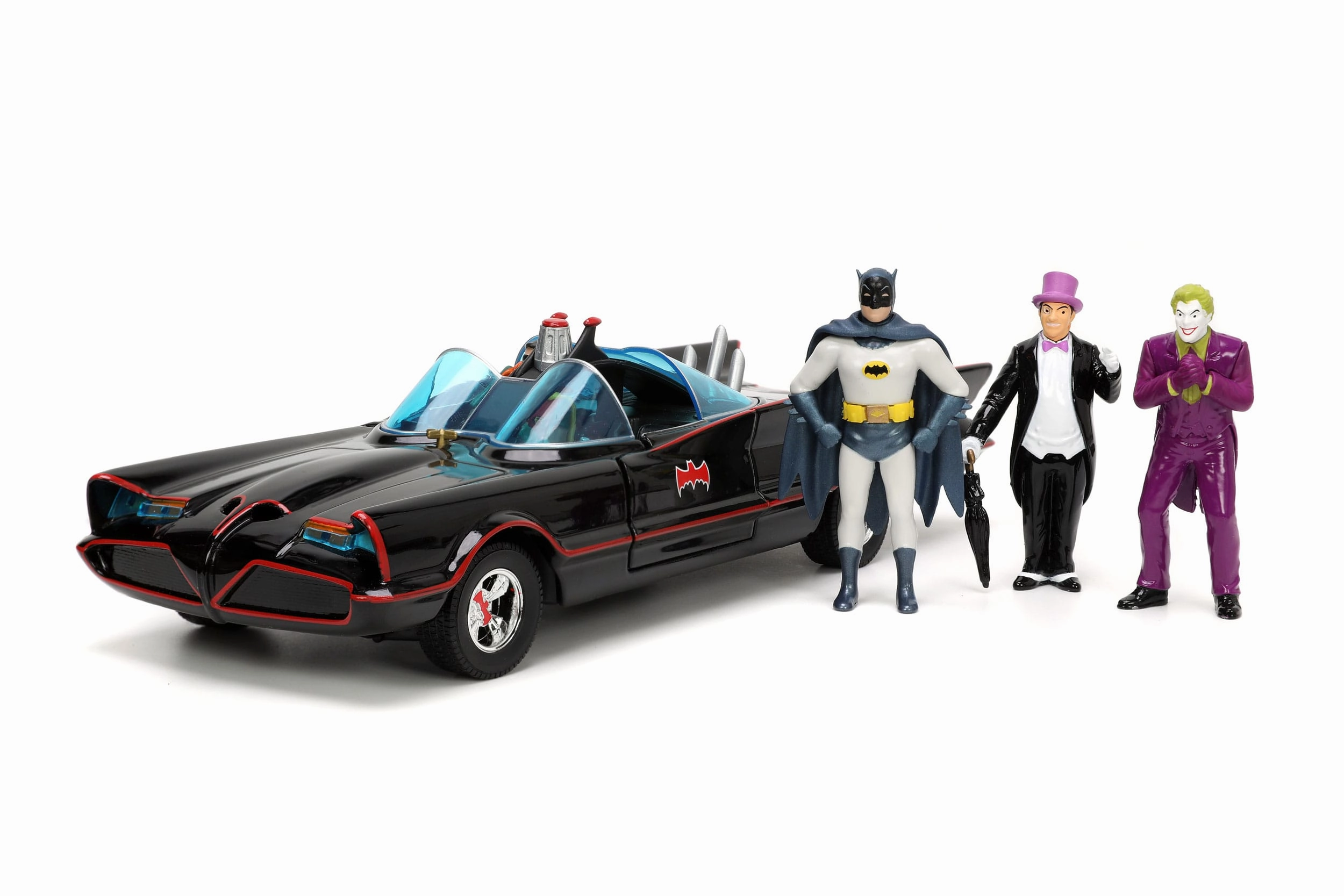Jada Toys Batman 1966 Batmobile with Batman Robin Penguin and Joker Figures 1/24 Diecast Model Specialist Shop Character Collection