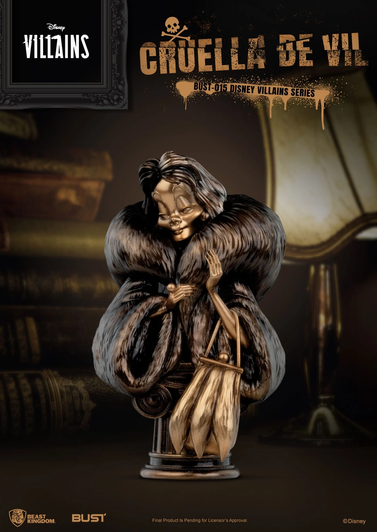 Military Figure Felt Toy Beast Kingdom Disney Villains Series Cruella De Vil PVC Bust