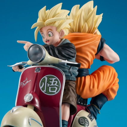 Fantasy Model Desktop Real McCoy EX Dragon Ball Z Super Saiyan Son Goku & Super Saiyan Son Gohan with Mortorbike