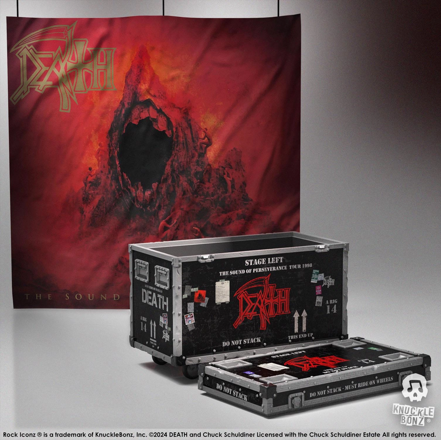 Knucklebonz Death Rock Iconz On Tour The Sound of Perseverance Tour 1998 Road Case Statue   Stage Backdrop Set Statue Mid Century