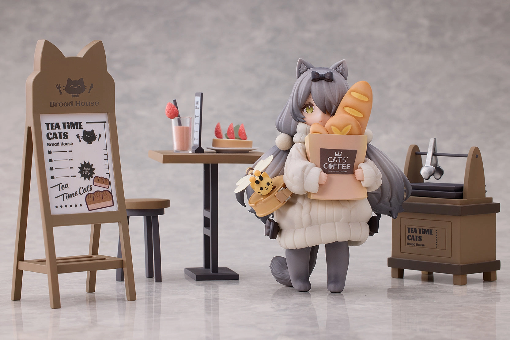 Tea Time Cats Scene: Cat Town Bakery Customer Fantasy Statue