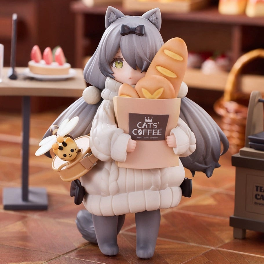 Tea Time Cats Scene: Cat Town Bakery Customer Bronze Cast